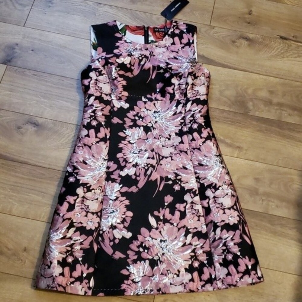 Dolce and Gabbana Black Pink Silver Floral Chic Feminine Designer Dress Size 42